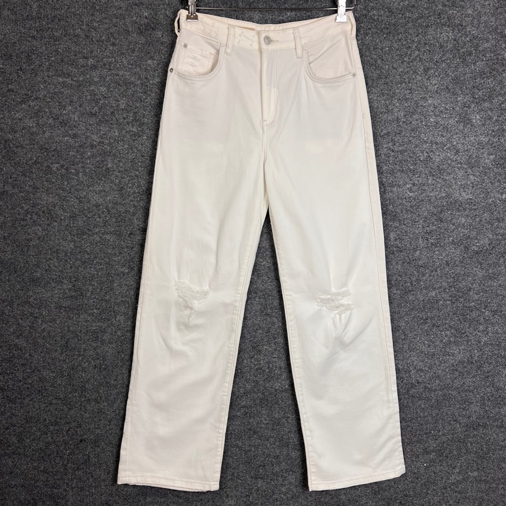 Pilcro Straight Jeans Womens 26 White Good Distressed High Rise Cotton Denim